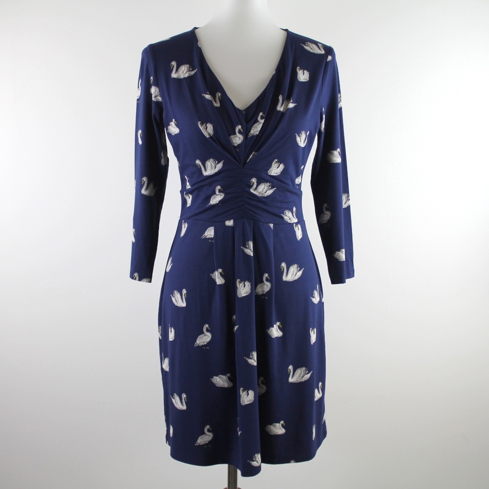 Boden Marion Jersey Knit Navy Blue White Swan Mini Dress US 6R